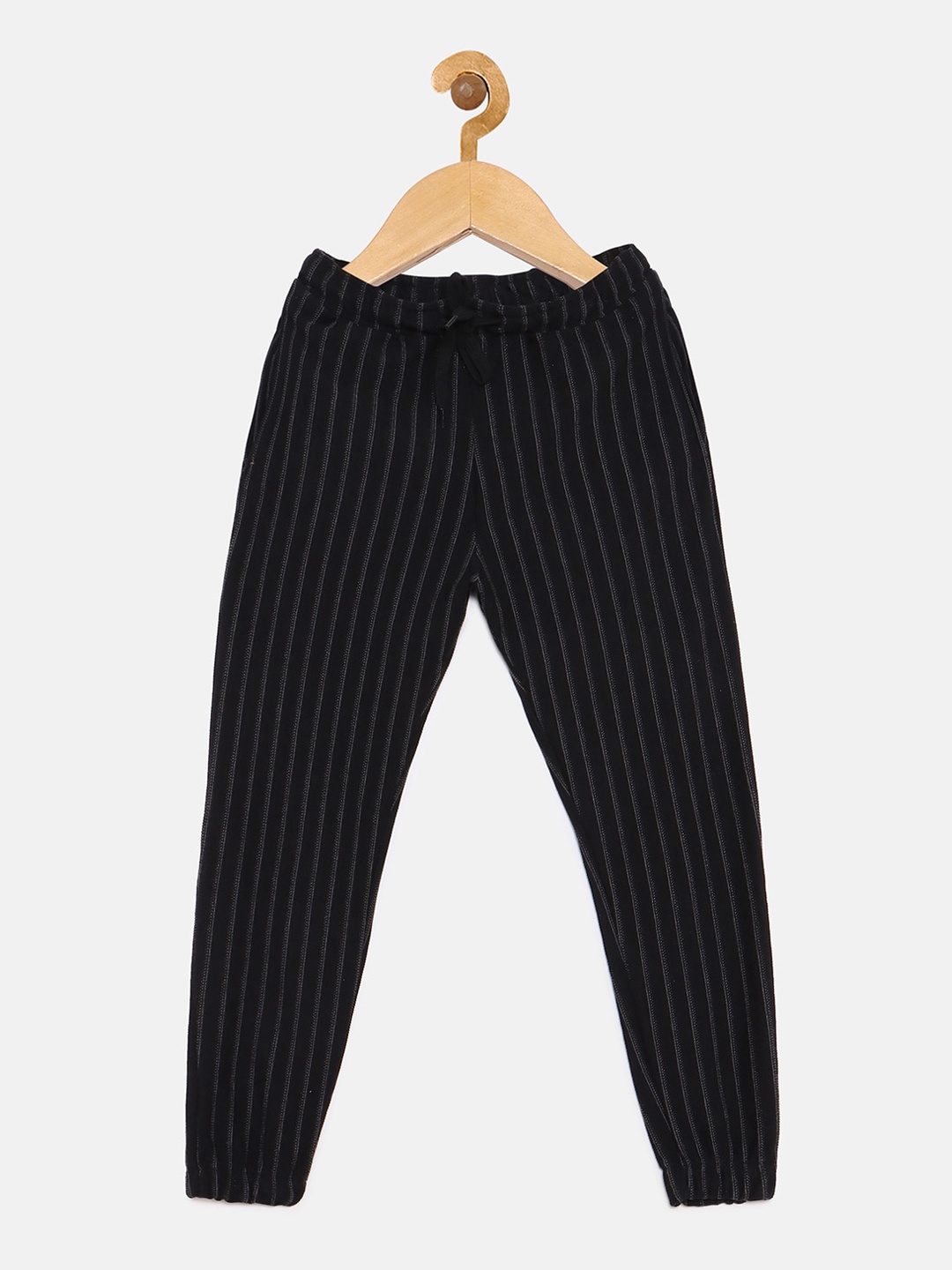 

Instafab Boys Black & White Striped Pure Cotton Straight-Fit Joggers
