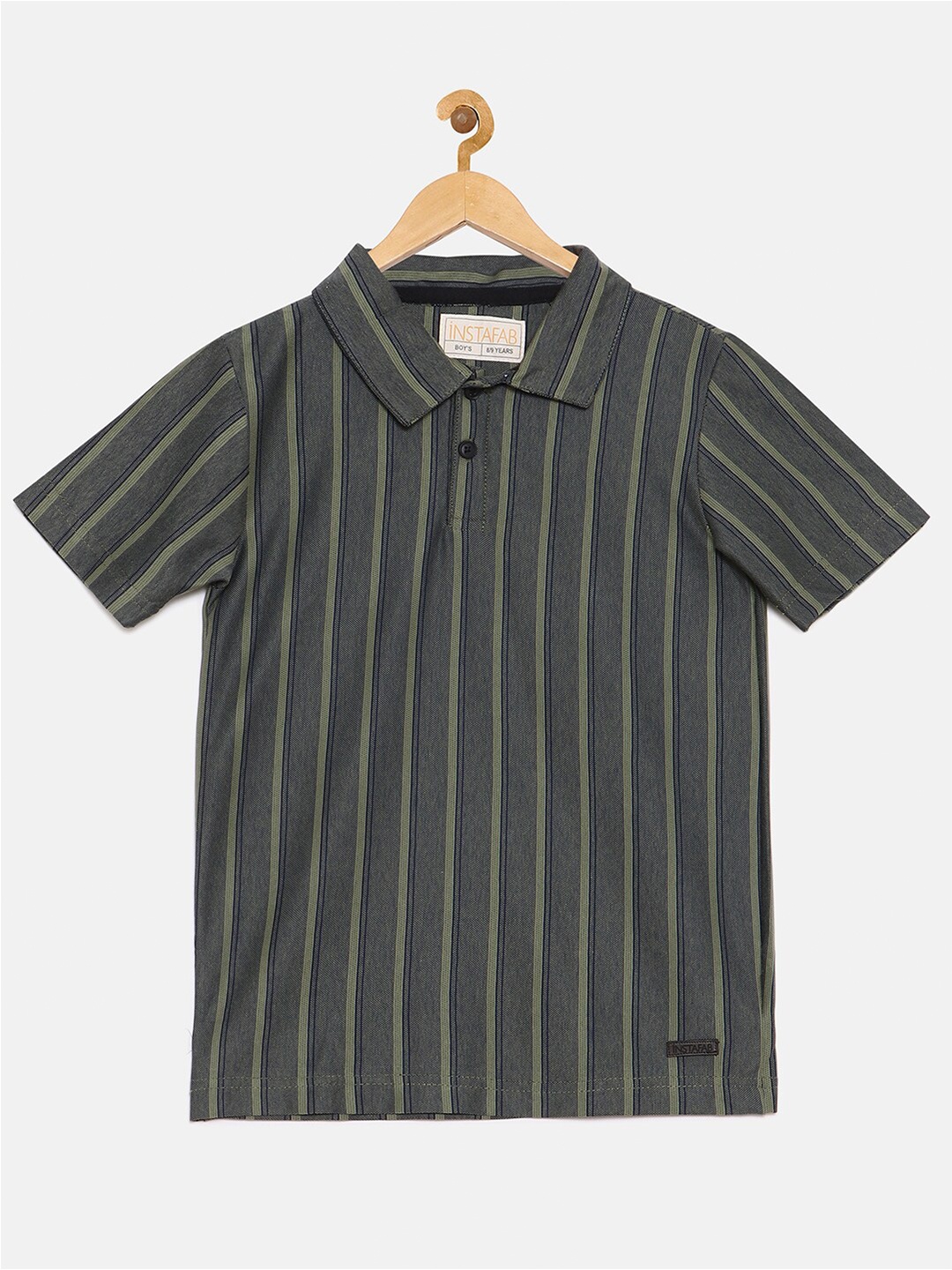 

Instafab Boys Olive Green & Charcoal Grey Striped T-shirt