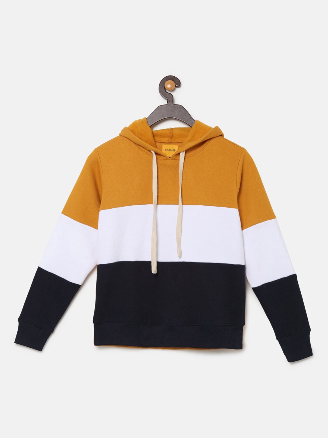 

Instafab Boys Mustard Yellow & White Colourblocked Hooded Sweatshirt