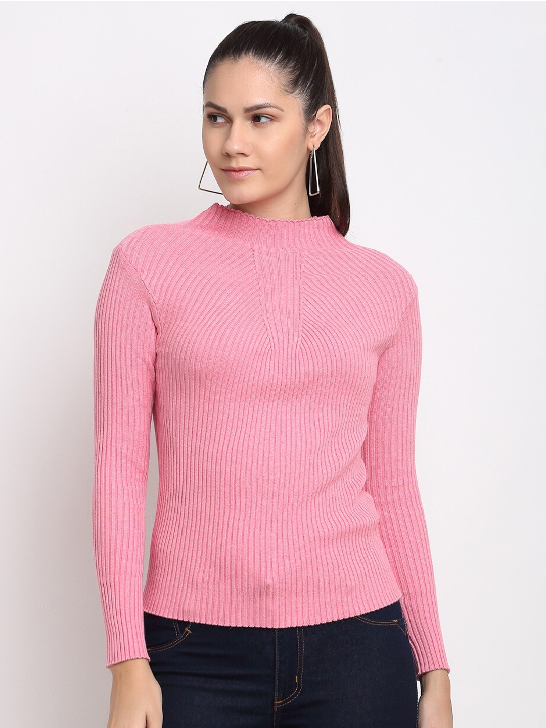 

ARMISTO Women Pink Ribbed High Neck Pullover