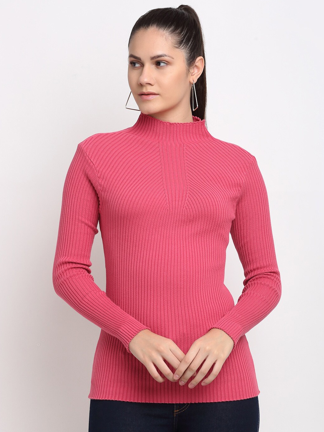 

ARMISTO Women Pink Ribbed Pullover with Fuzzy Detail