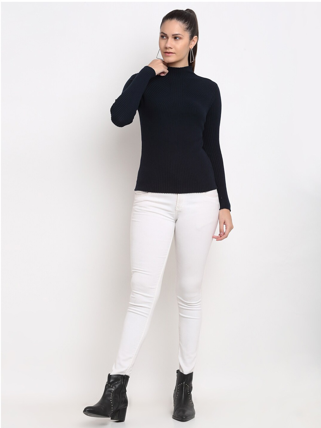 

ARMISTO Women Navy Blue Ribbed Pullover