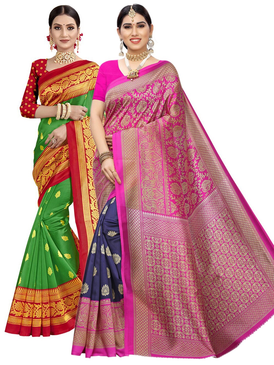 

KALINI Pack Of 2 Printed Sarees, Pink