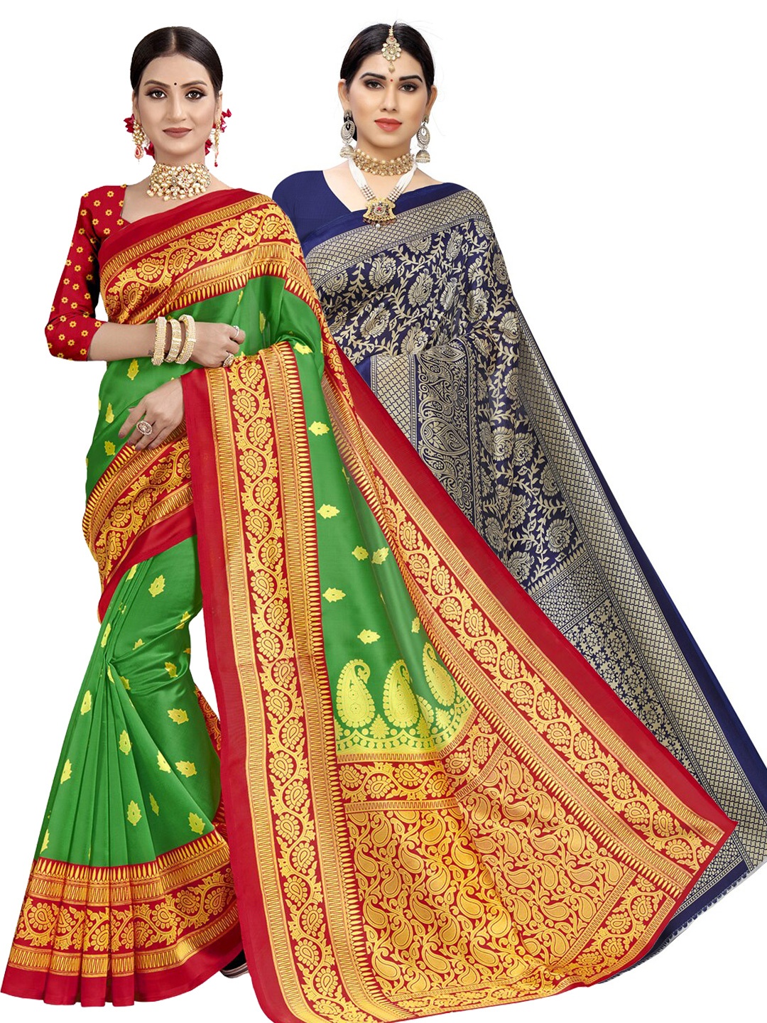 

KALINI Pack Of 2 Ethnic Motifs Printed Saree, Navy blue