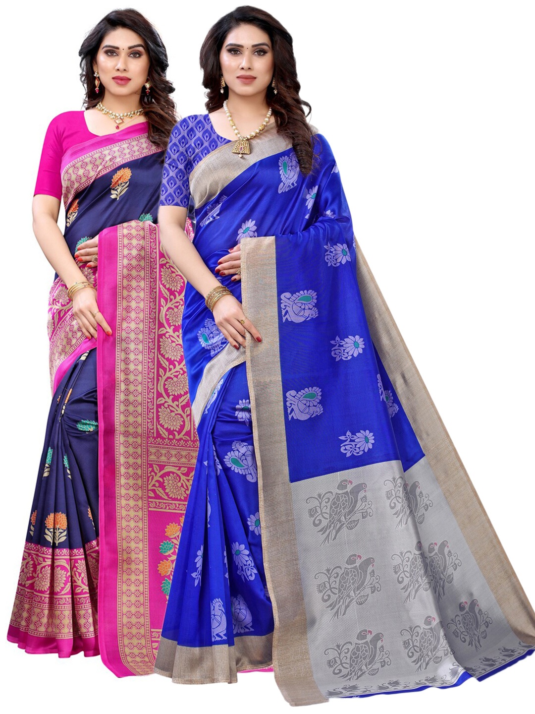 

KALINI Pack Of 2 Navy Blue & Blue Ethnic Motifs Printed Sarees