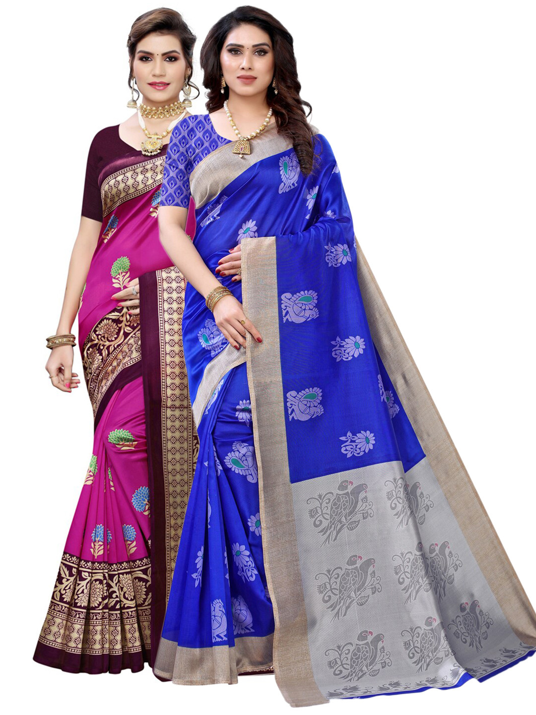 

KALINI Pack of 2 Navy Blue & Magenta Ethnic Motifs Printed Saree