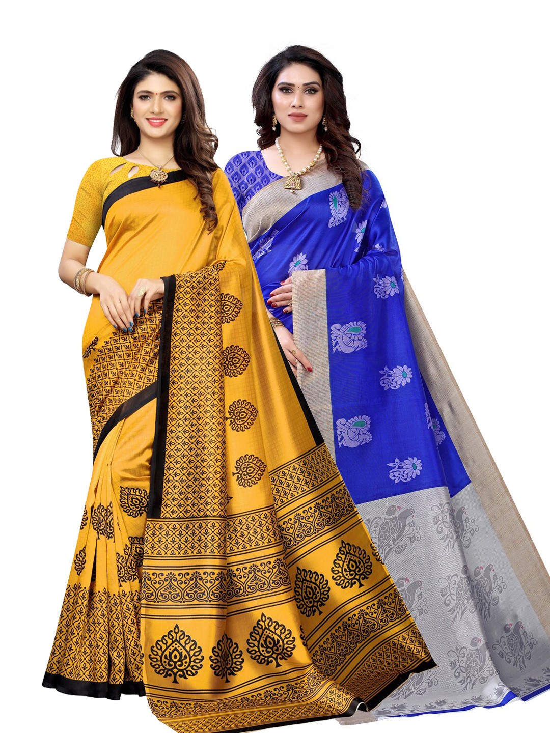 

KALINI Set of 2 Printed Sarees, Blue
