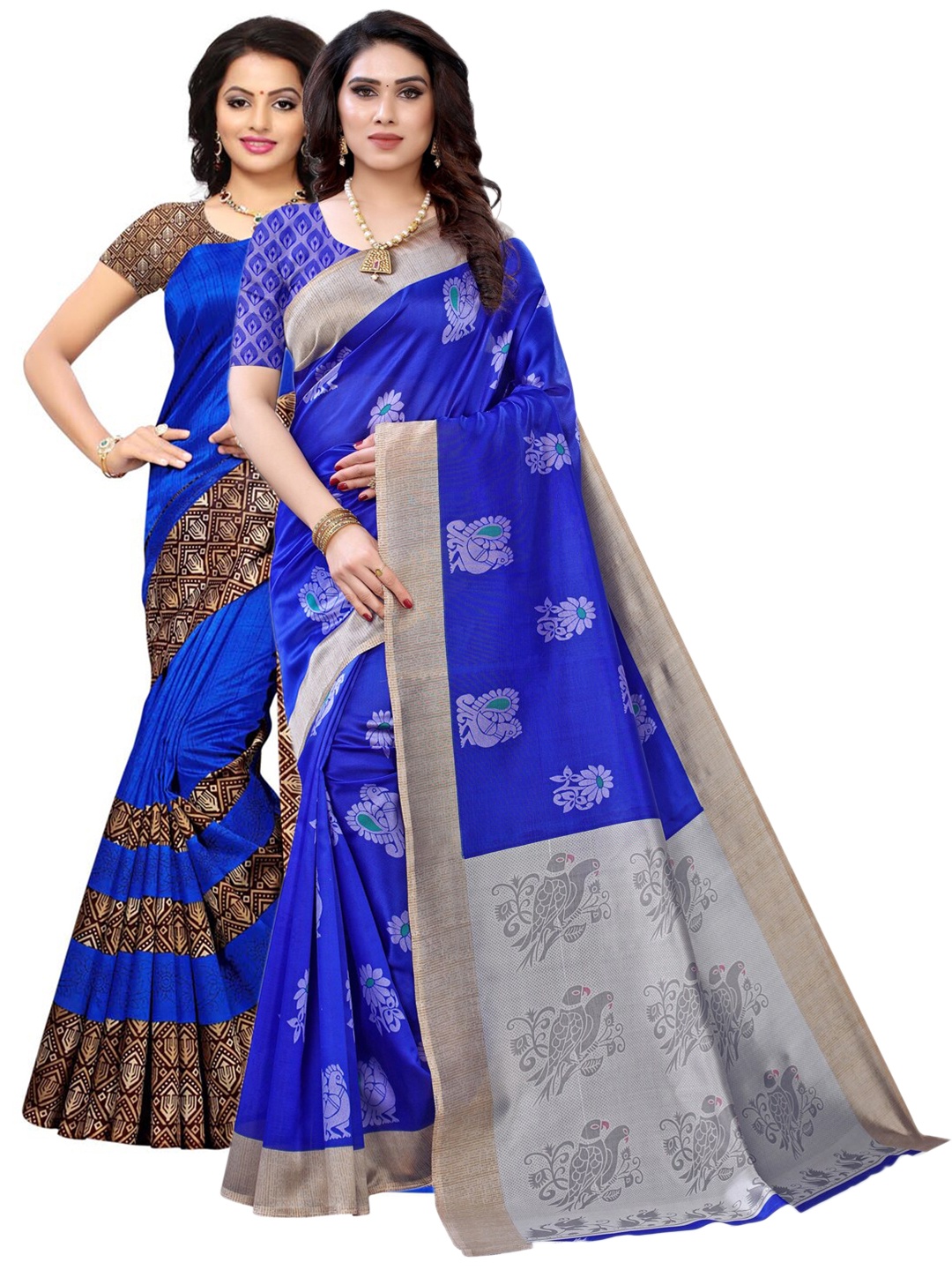 

KALINI Pack of 2 Blue & Brown Ethnic Motifs Printed Saree