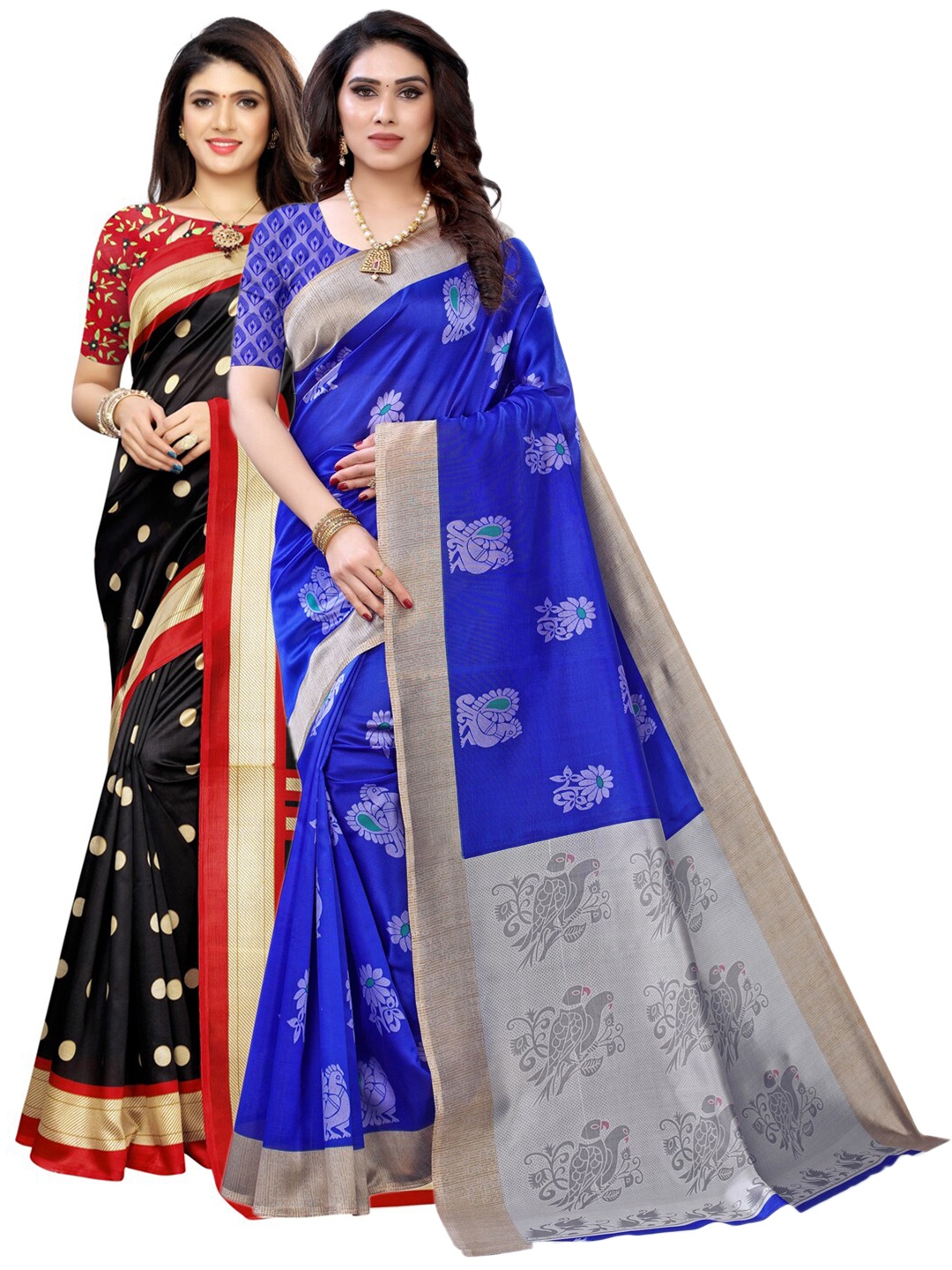 

KALINI Pack of 2 Navy Blue & Black Ethnic Motifs Printed Saree