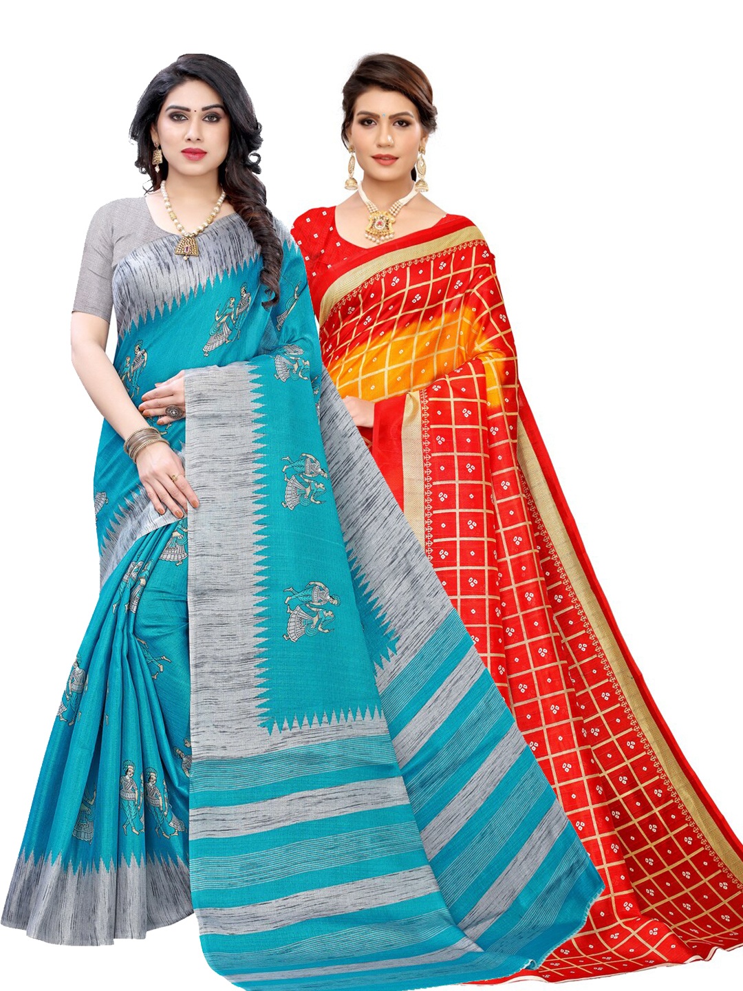 

KALINI Pack Of 2 Printed Sarees, Blue