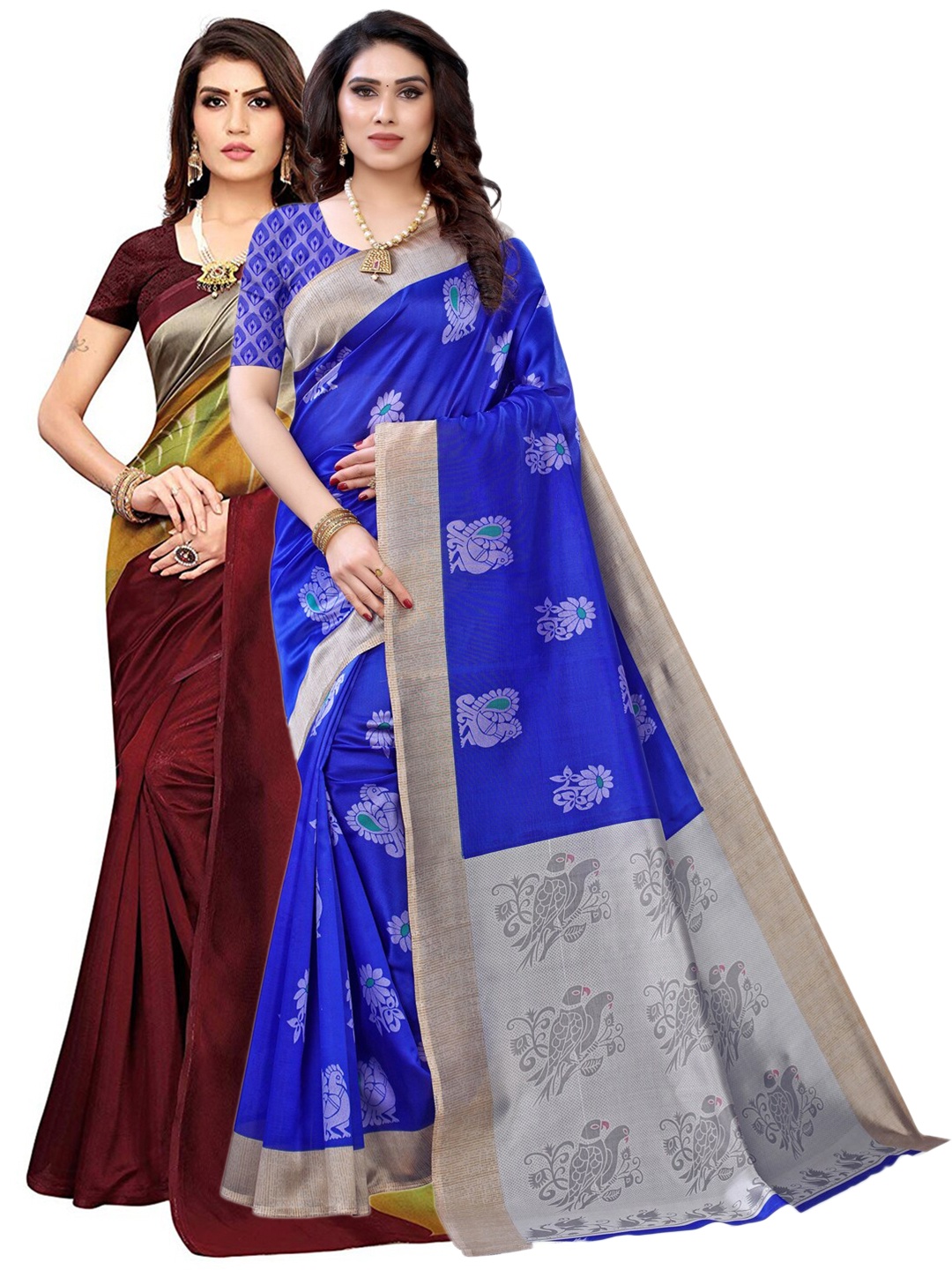 

KALINI Pack Of 2 Printed Saree, Navy blue