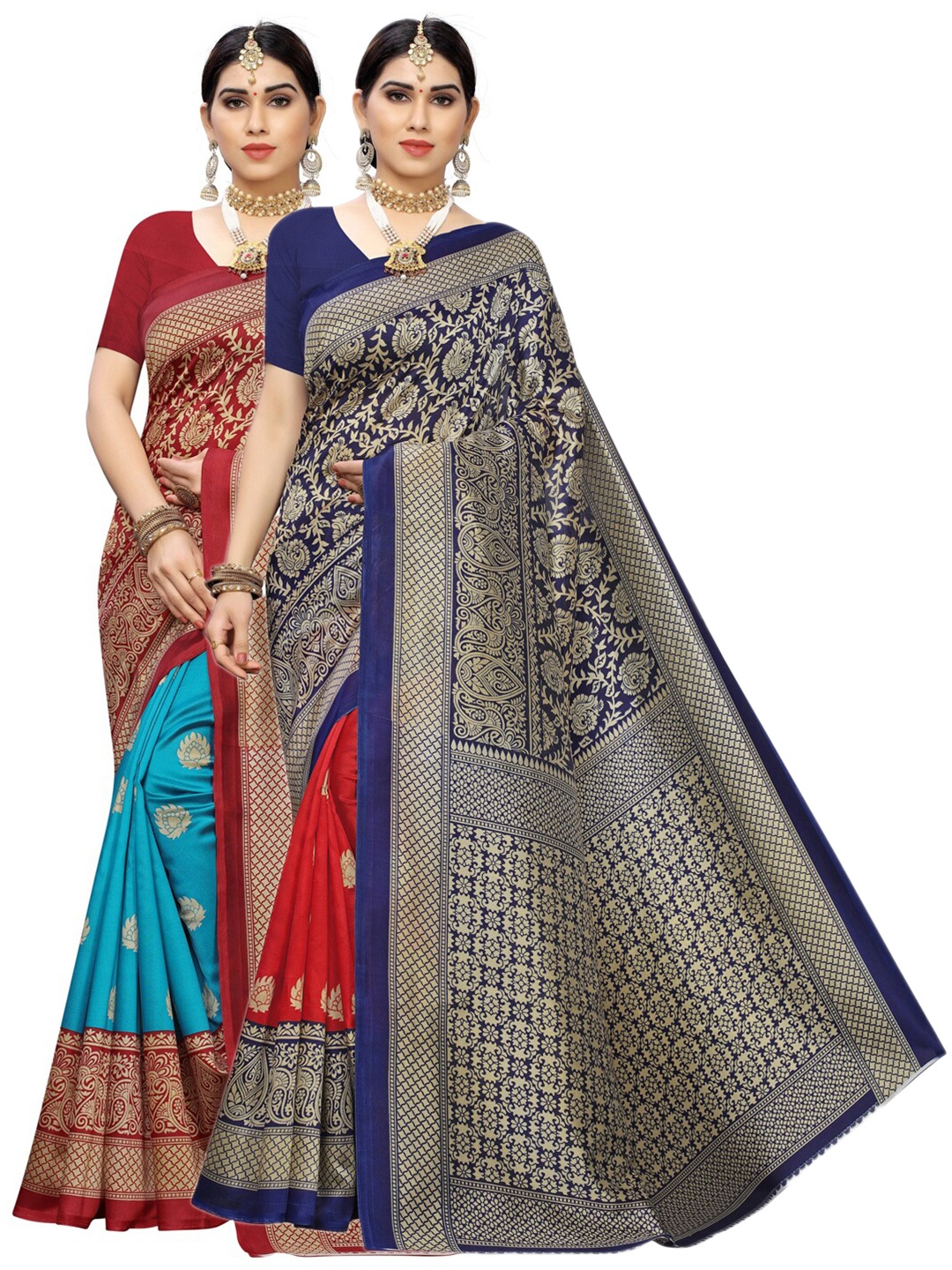 

KALINI Pack Of 2 Printed Ethnic Motifs Saree, Red