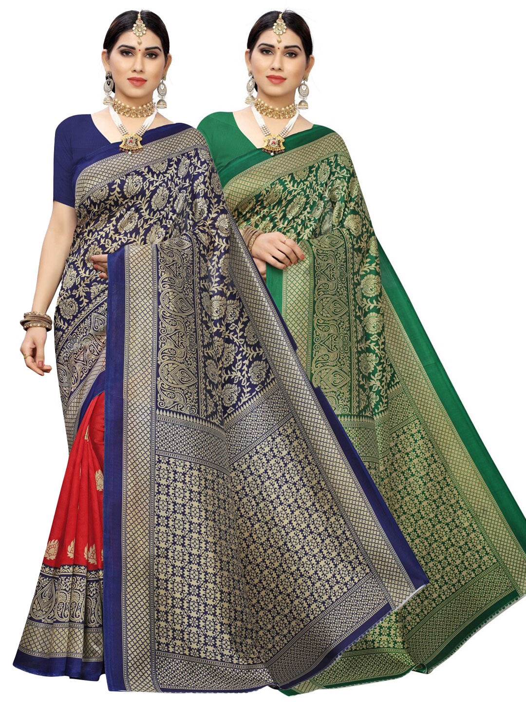 

KALINI Set of 2 Printed Sarees, Blue