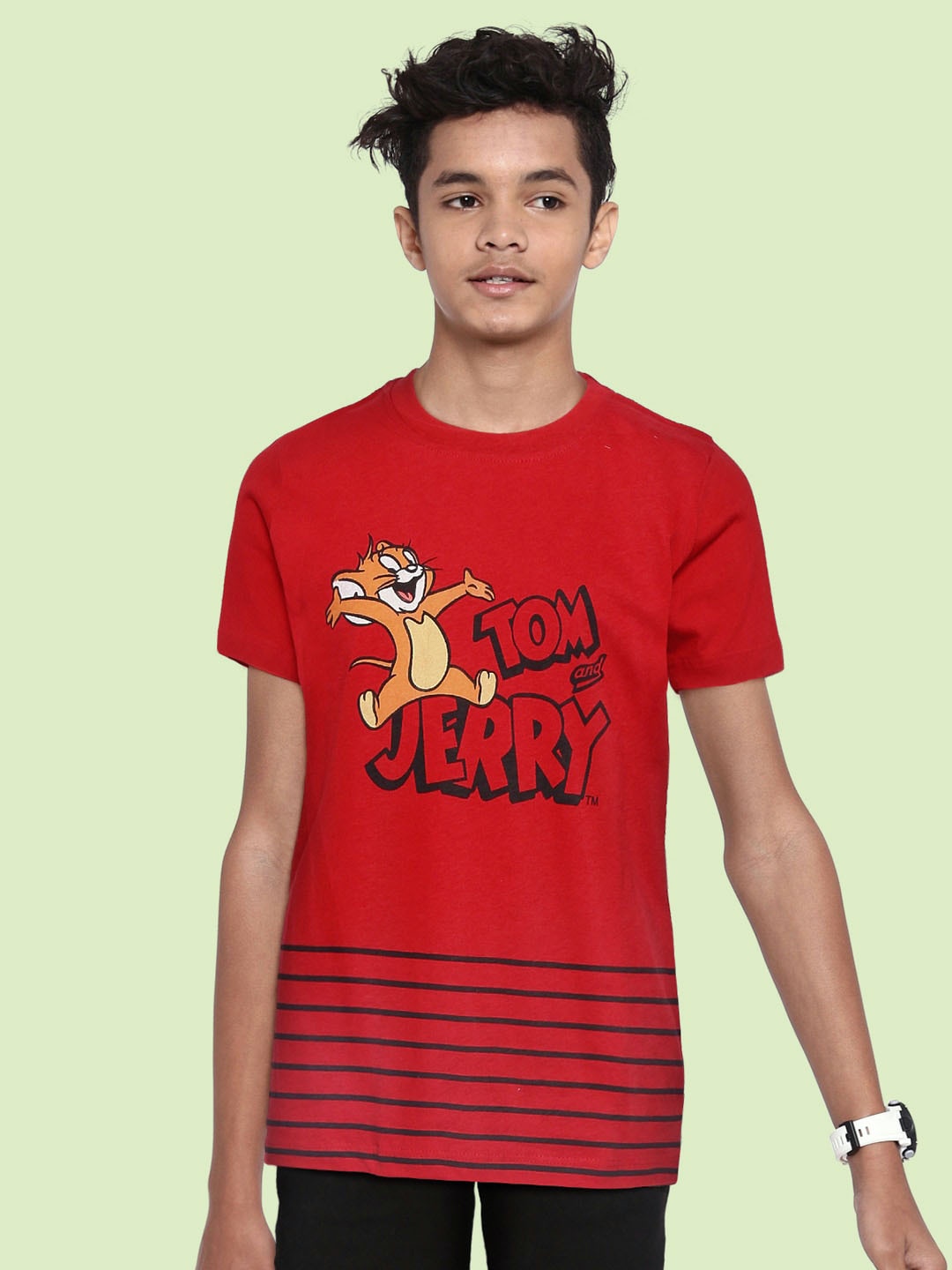 

YK Marvel Boys Red & Black Cotton Tom & Jerry Printed T-shirt