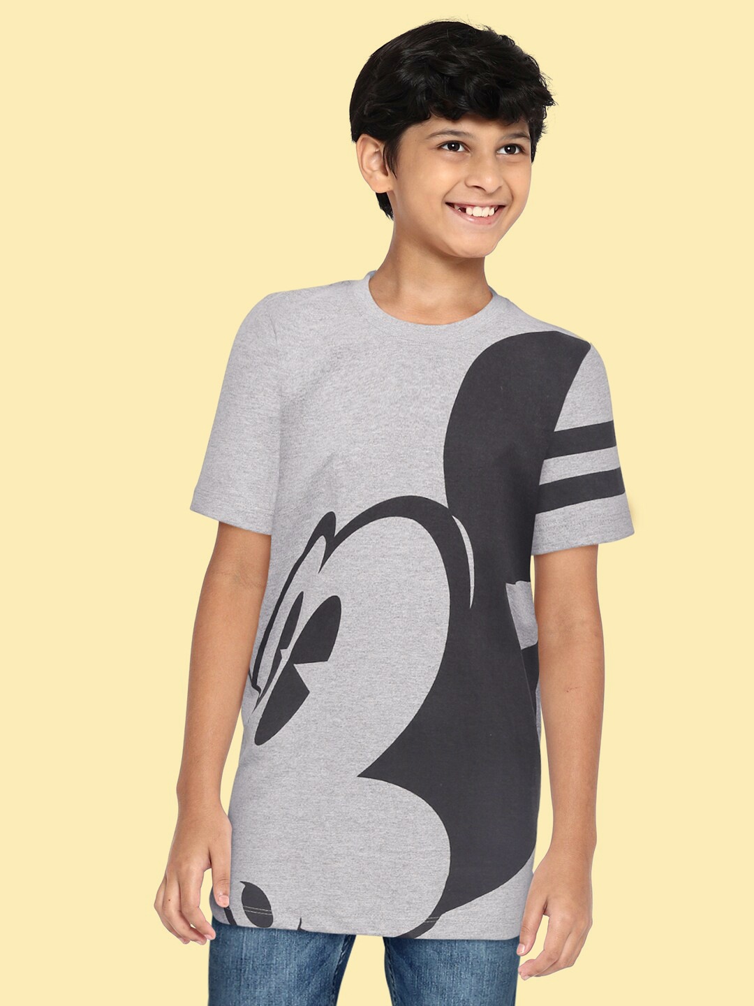 

YK Disney Boys Grey Melange & Black Mickey Mouse Print T-shirt