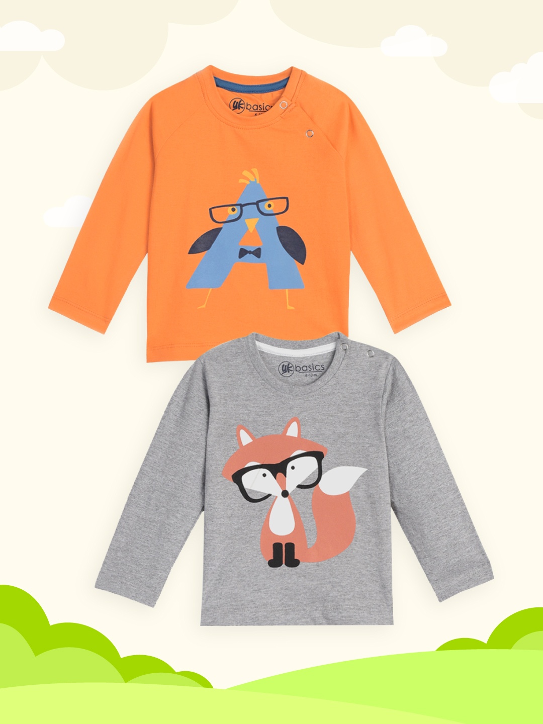 

YK Infant Boys Pack of 2 Cotton Printed T-shirts, Orange