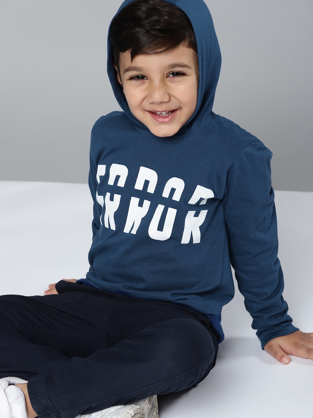 YK Boys Navy Blue Cotton Typography Printed T-shirt