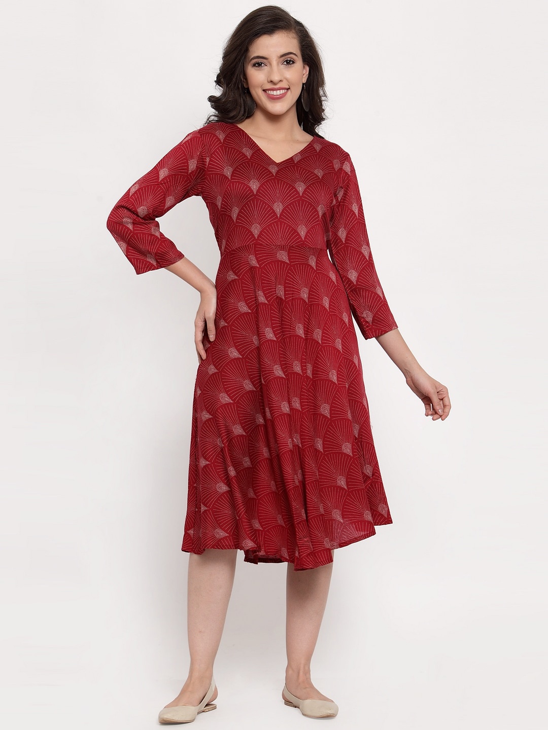

Jompers Women Maroon & White Floral Midi Dress