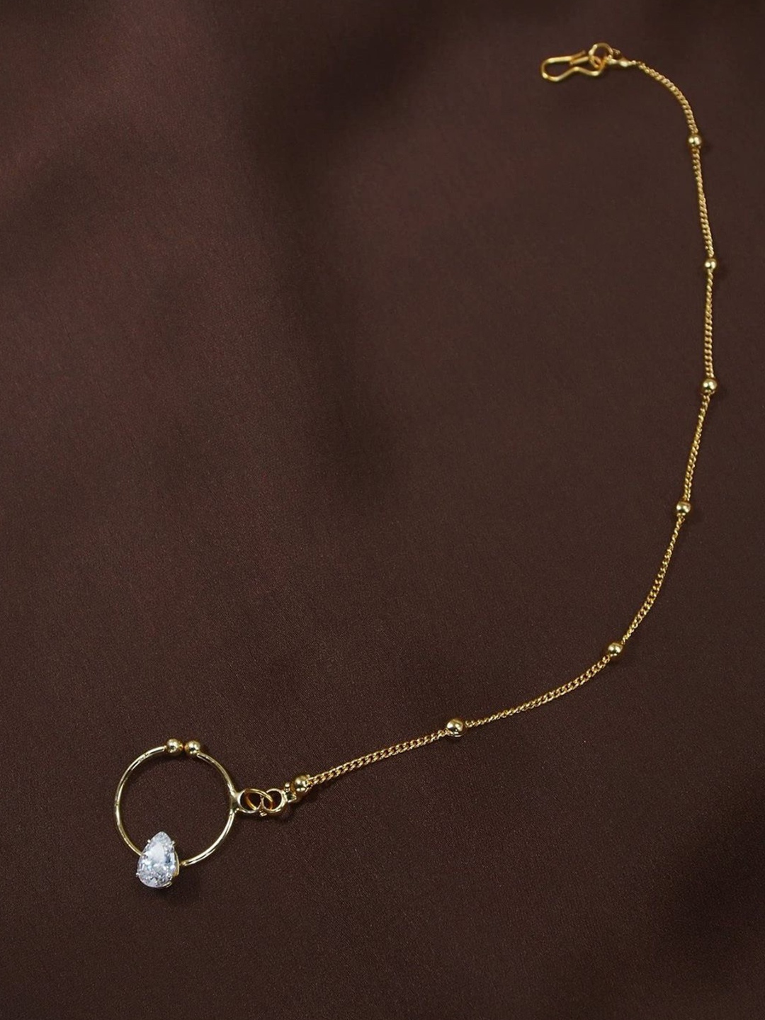 

I Jewels Gold Plated Studded Chained Nose Pin