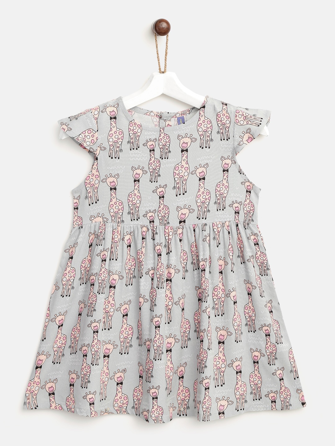 

YK Infant Girls Grey & Peach-Coloured Giraffe Print Fit & Flare Dress