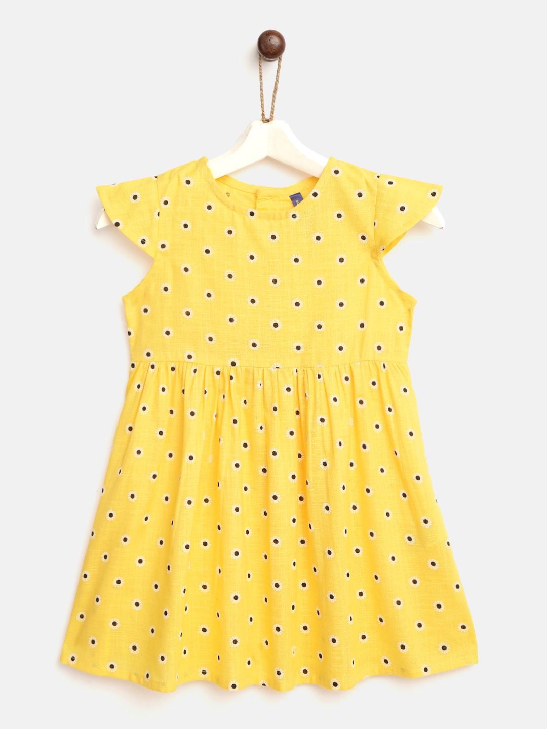 

YK Infant Girls Yellow & Black Floral Print Pure Cotton Fit & Flare Dress