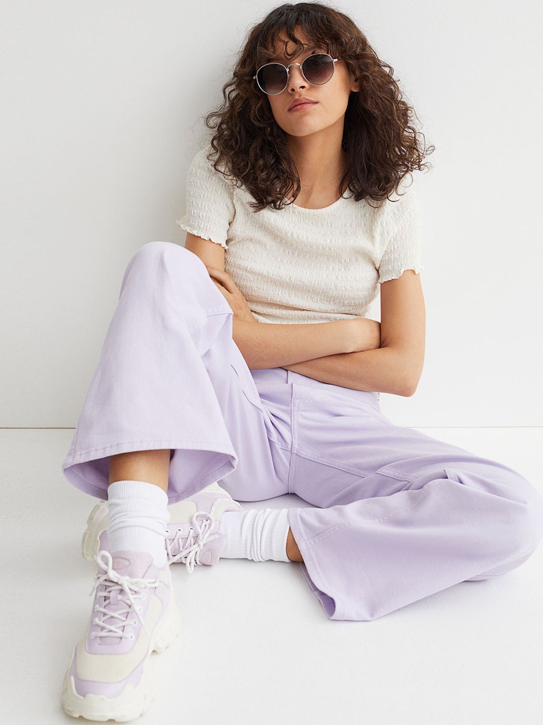 

H&M Women Purple Wide Twill Trousers