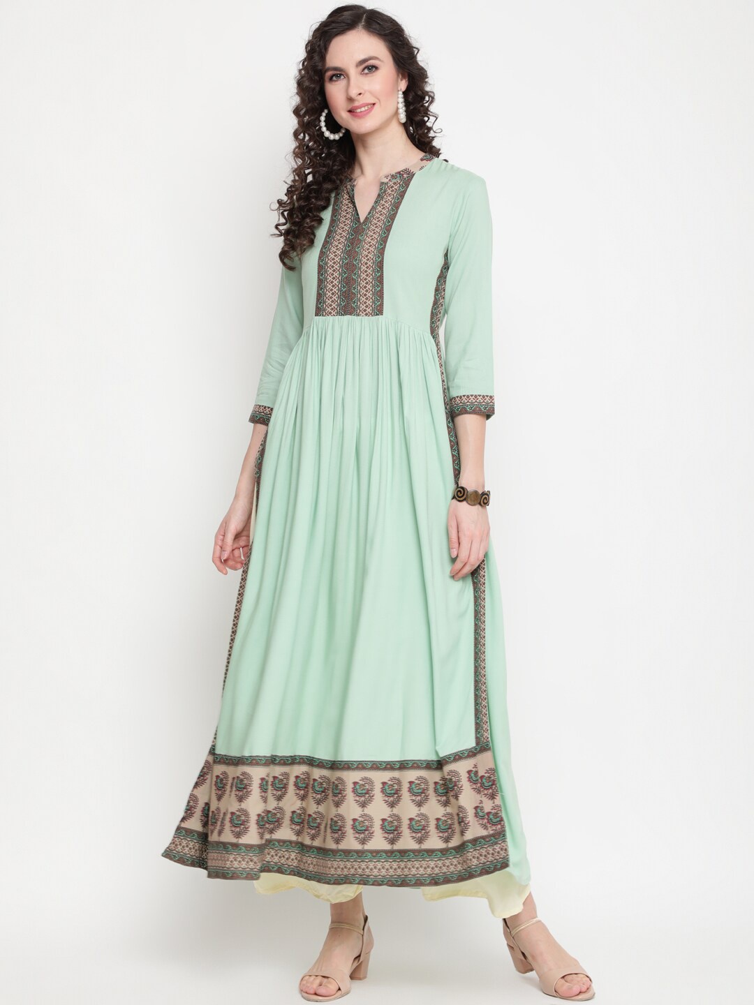 

GULMOHAR JAIPUR Women Olive Green Printed Anarkali Kurta