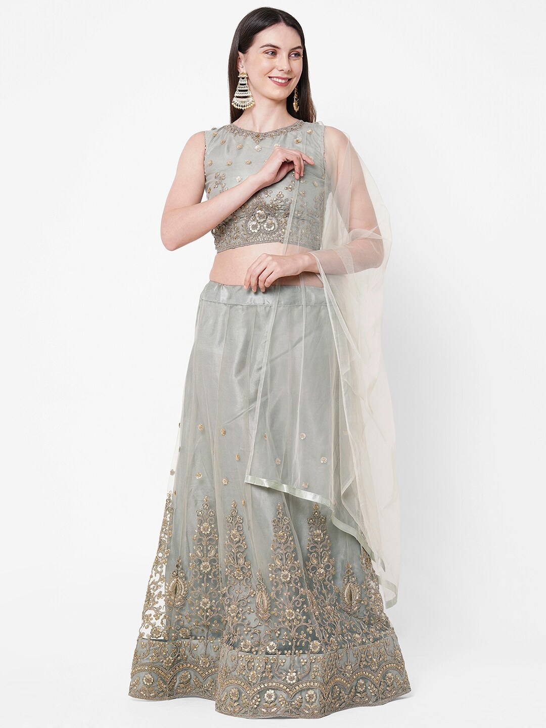 

RedRound Olive Green & Gold-Toned Embroidered Unstitched Lehenga & Blouse With Dupatta