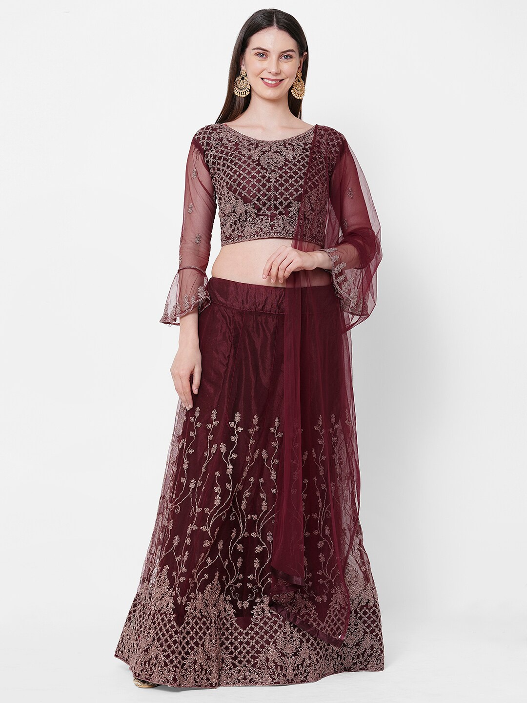 

RedRound Maroon Embroidered Thread Work Unstitched Lehenga & Blouse With Dupatta