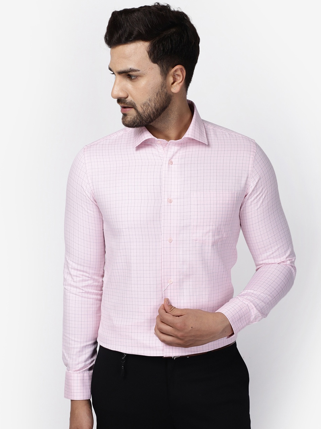 

Blackberrys Men Pink Slim Fit Grid Tattersall Checks Checked Casual Shirt
