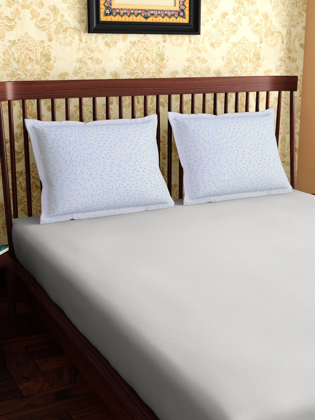 

PETAL HOME Set Of 2 White & Blue Printed Pure Combed Cotton Pillow Covers