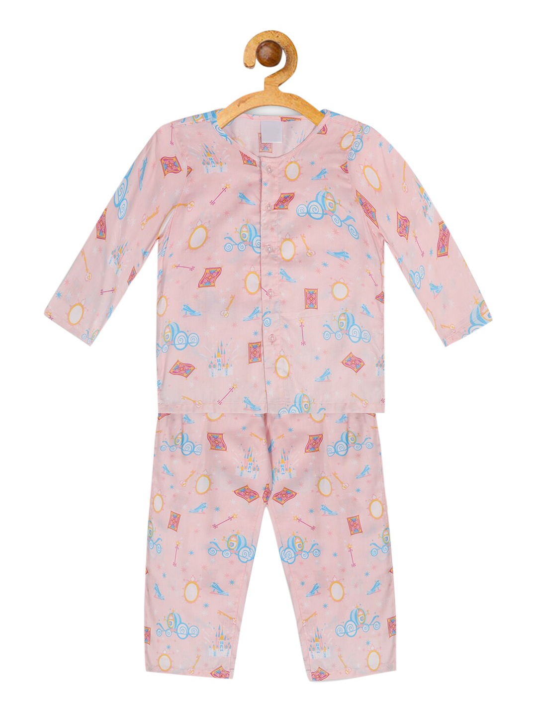 

Nigh Nigh Girls Pink & Blue Cotton Printed Sustainable Night Suit