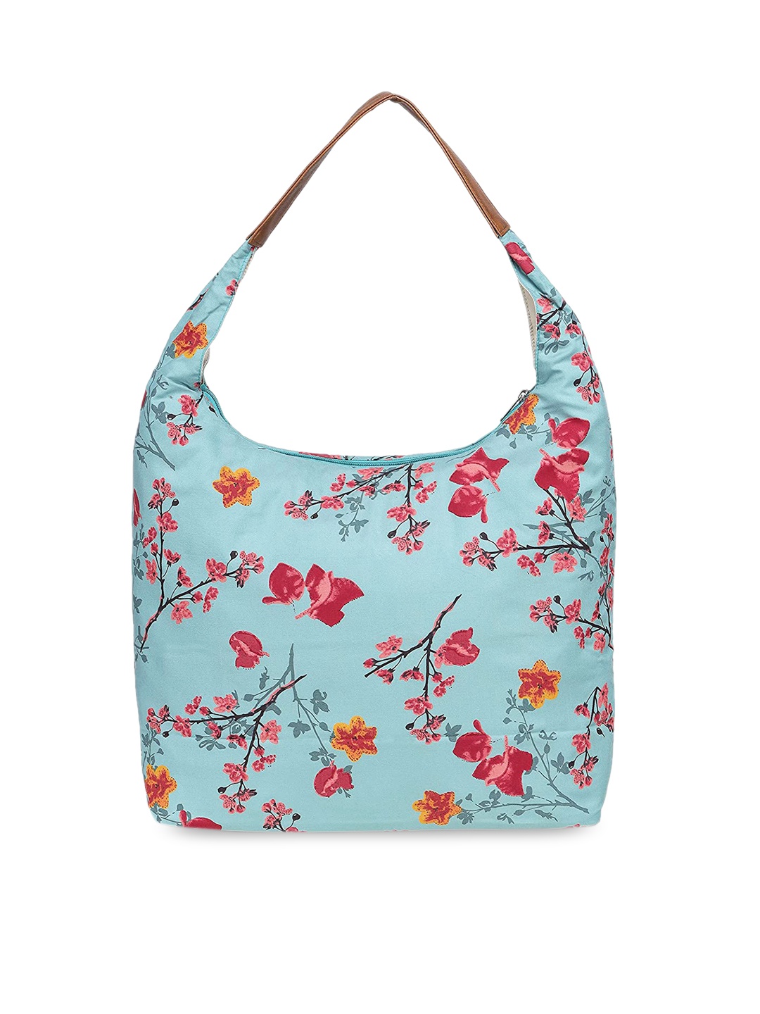 

ALII AND ALIIZEY Teal Floral Printed Half Moon Hobo Bag