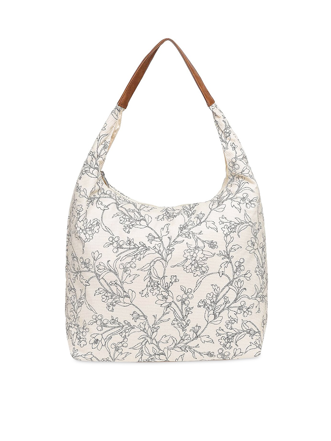 

ALII AND ALIIZEY Off White Floral Printed Half Moon Hobo Bag