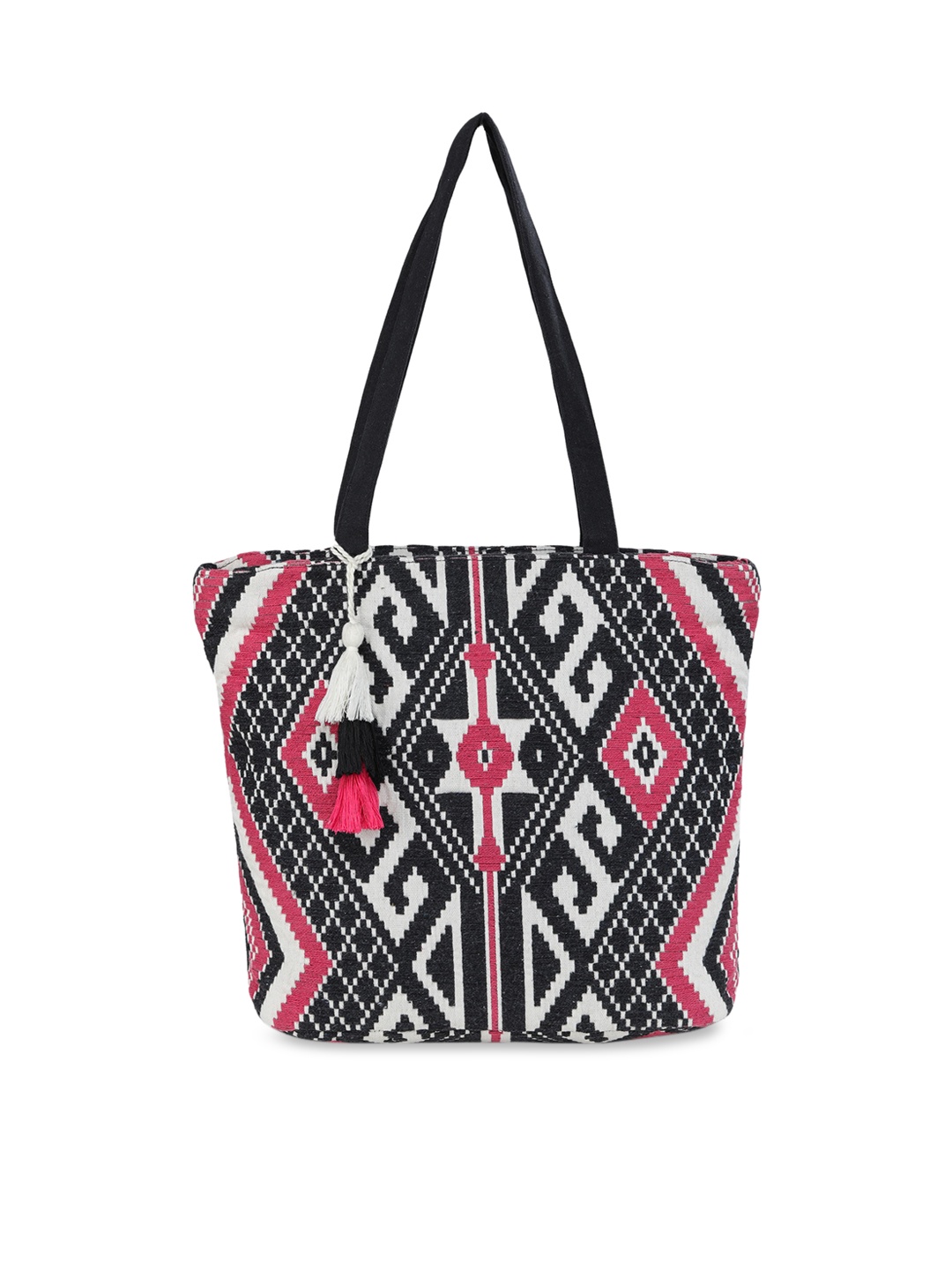 

ALII AND ALIIZEY Pink Geometric Shopper Tote Bag with Tasselled