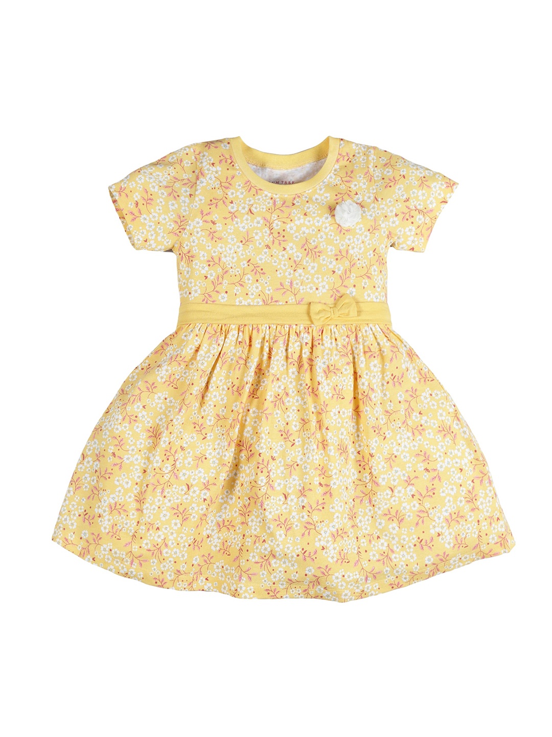 

PLUM TREE Kids-Girls Yellow Floral Bow Dress