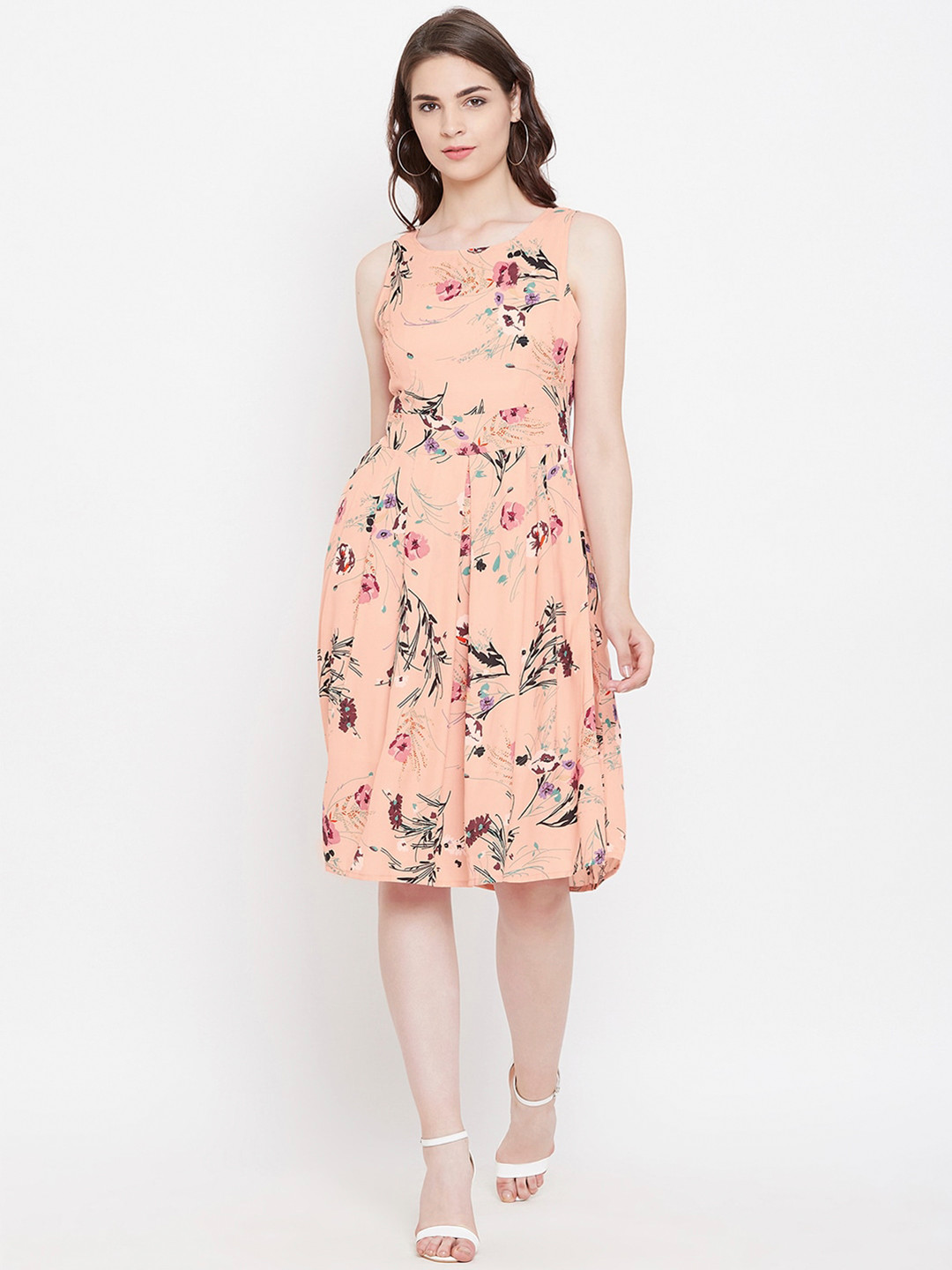 

Ruhaans Peach-Coloured Floral Georgette Dress
