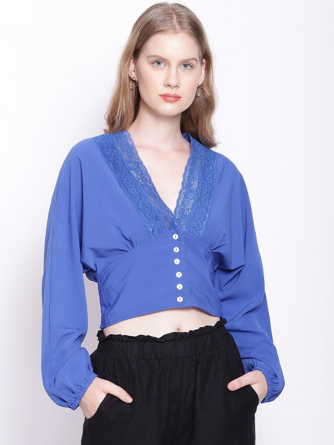 

Oxolloxo Women Blue Fitted Crop Top