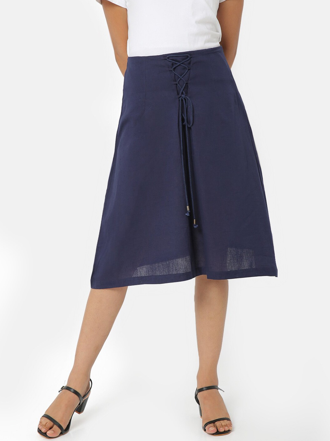 

Saaki Women Navy Blue Solid A-Line Knee-Length Skirt