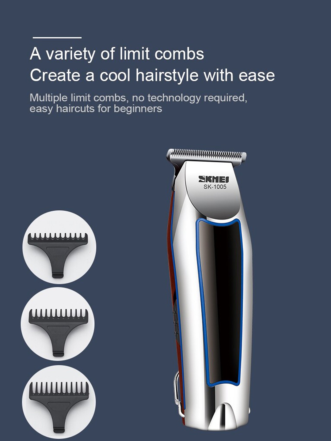 

Skmei Professional Barber Combo Features Trimmer 1005, Silver