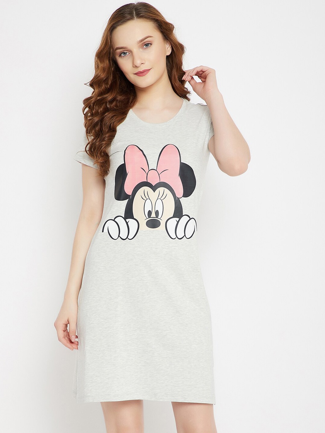 

Disney by Wear Your Mind Women Grey & Black Minnie Mouse Printed Pure Cotton Sleep Shirt