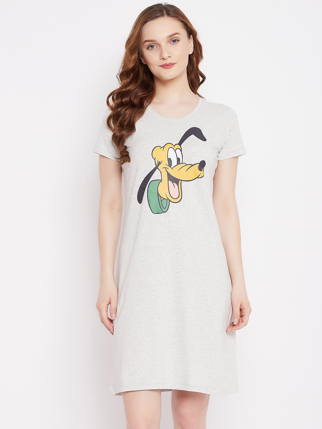 

Disney by Wear Your Mind Grey Melange Pure Cotton Graphic Printed Nightdress