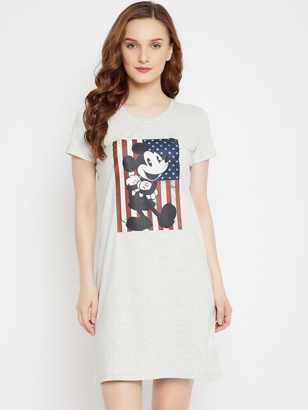 

Disney by Wear Your Mind Women Grey Melange & Red Printed Pure Cotton Sleep Shirt