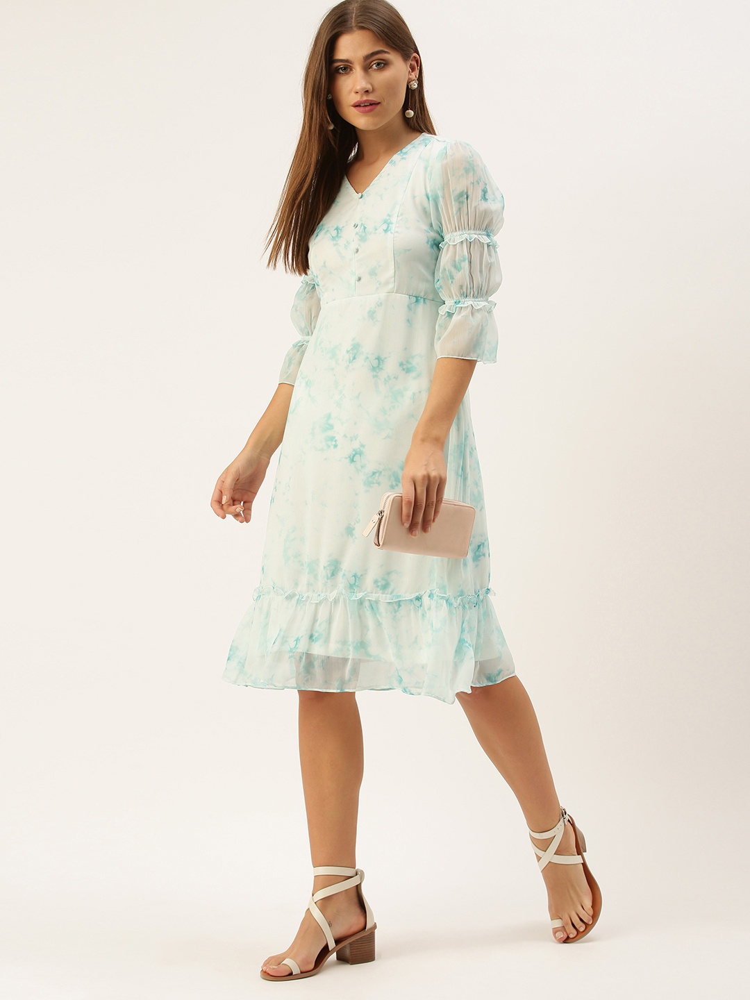 

AND Women Off-White & Green Dyed A-Line Dress