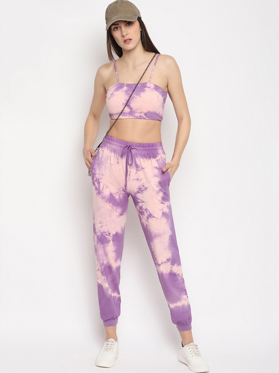 

OTORVA Women Cotton Purple Pink Dyed Top With Joggers