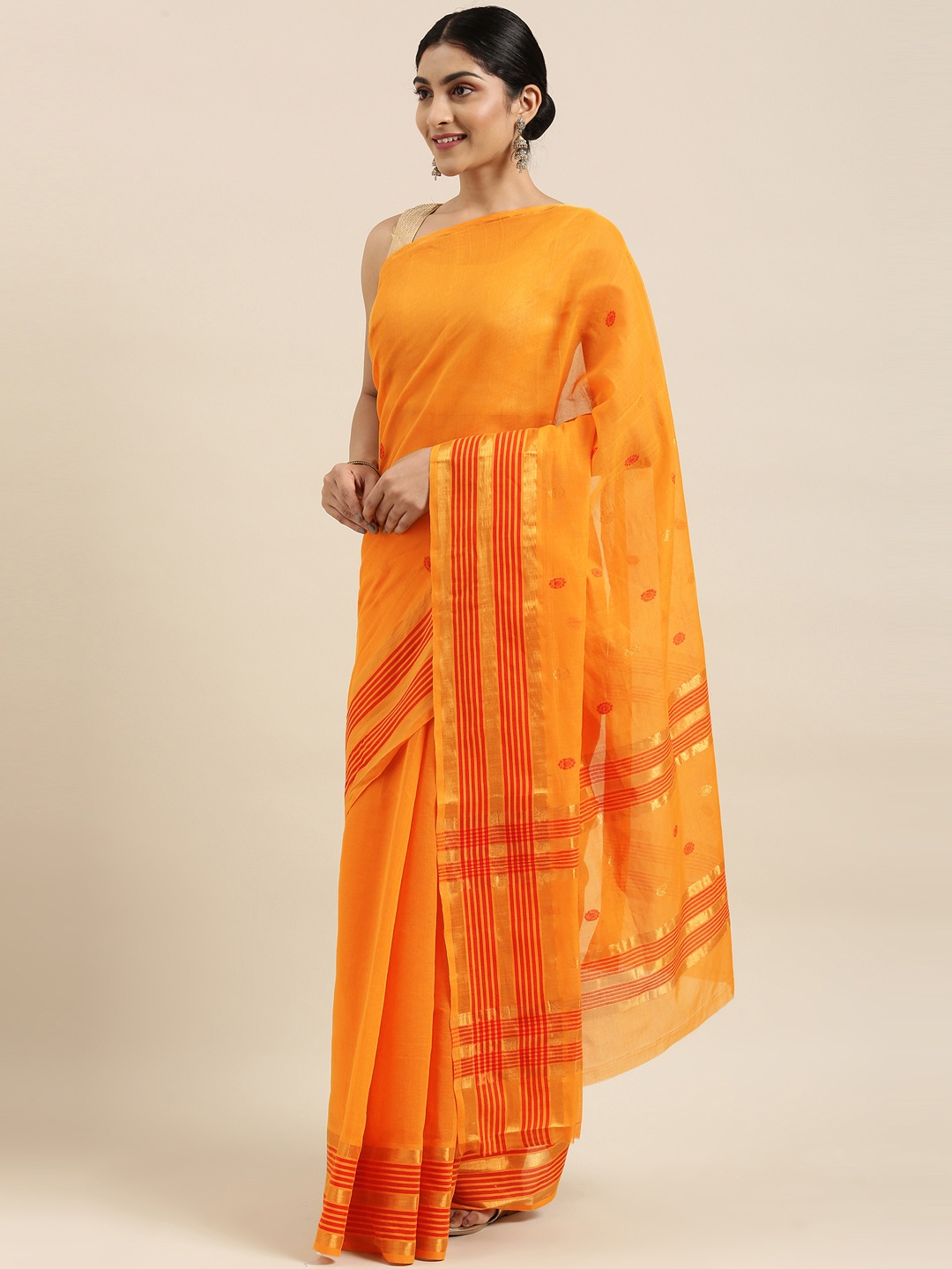 

The Chennai Silks Classicate Mustard Ethnic Motifs Pure Cotton Venkatgiri Saree