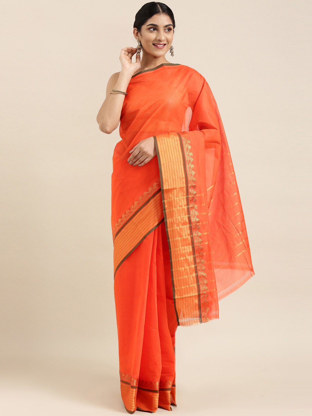 

The Chennai Silks Classicate Orange Pure Cotton Venkatgiri Saree