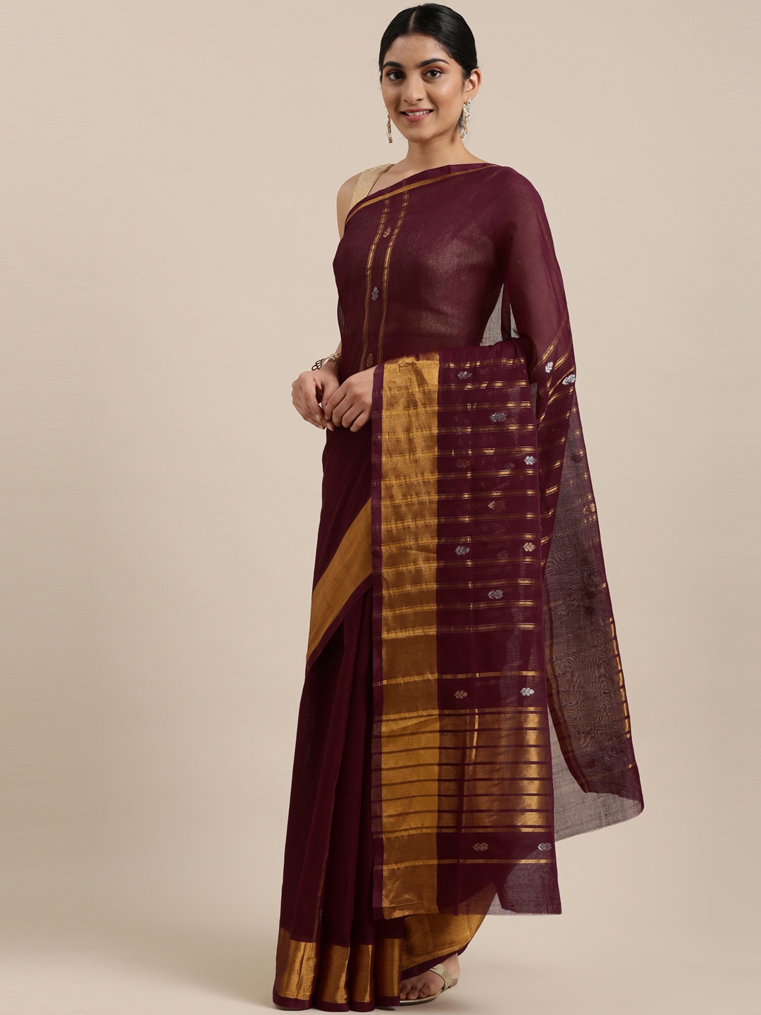 

The Chennai Silks Classicate Burgundy Pure Cotton Venkatgiri Saree