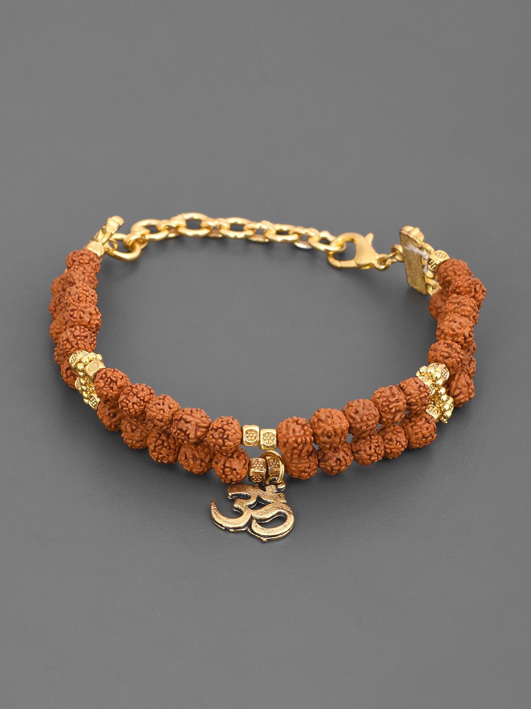 

Tistabene Men Gold-Toned & Brown Gold-Plated Om Charm Bracelet