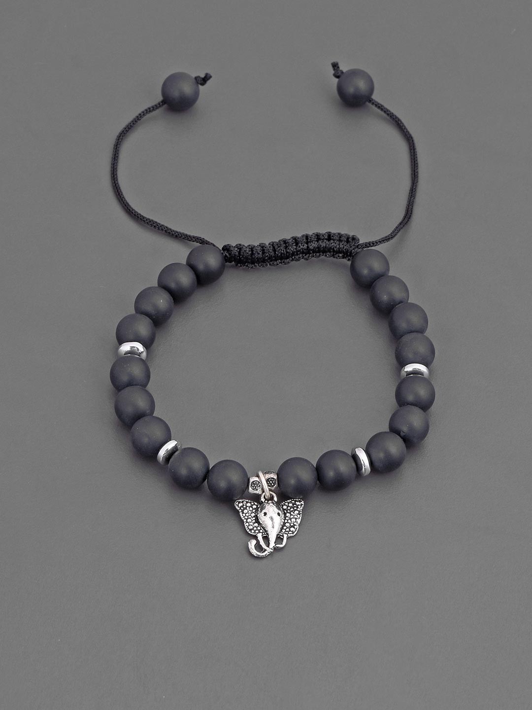 

Tistabene Men Black & Silver-Toned Rhodium-Plated Ganesha Charm Bracelet